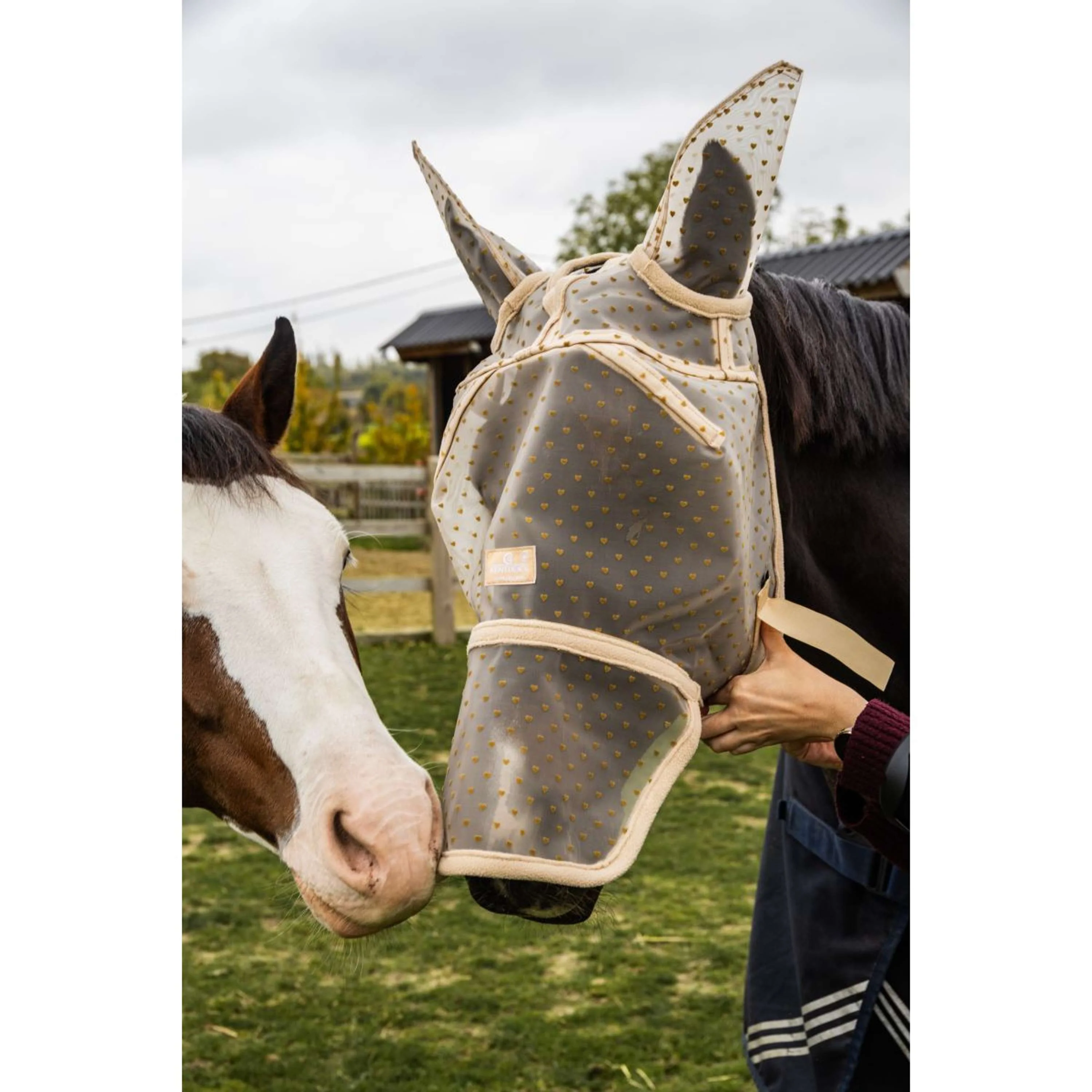 Kentucky Fliegenmaske Heart mit Ohren und Nase Beige - Image 2