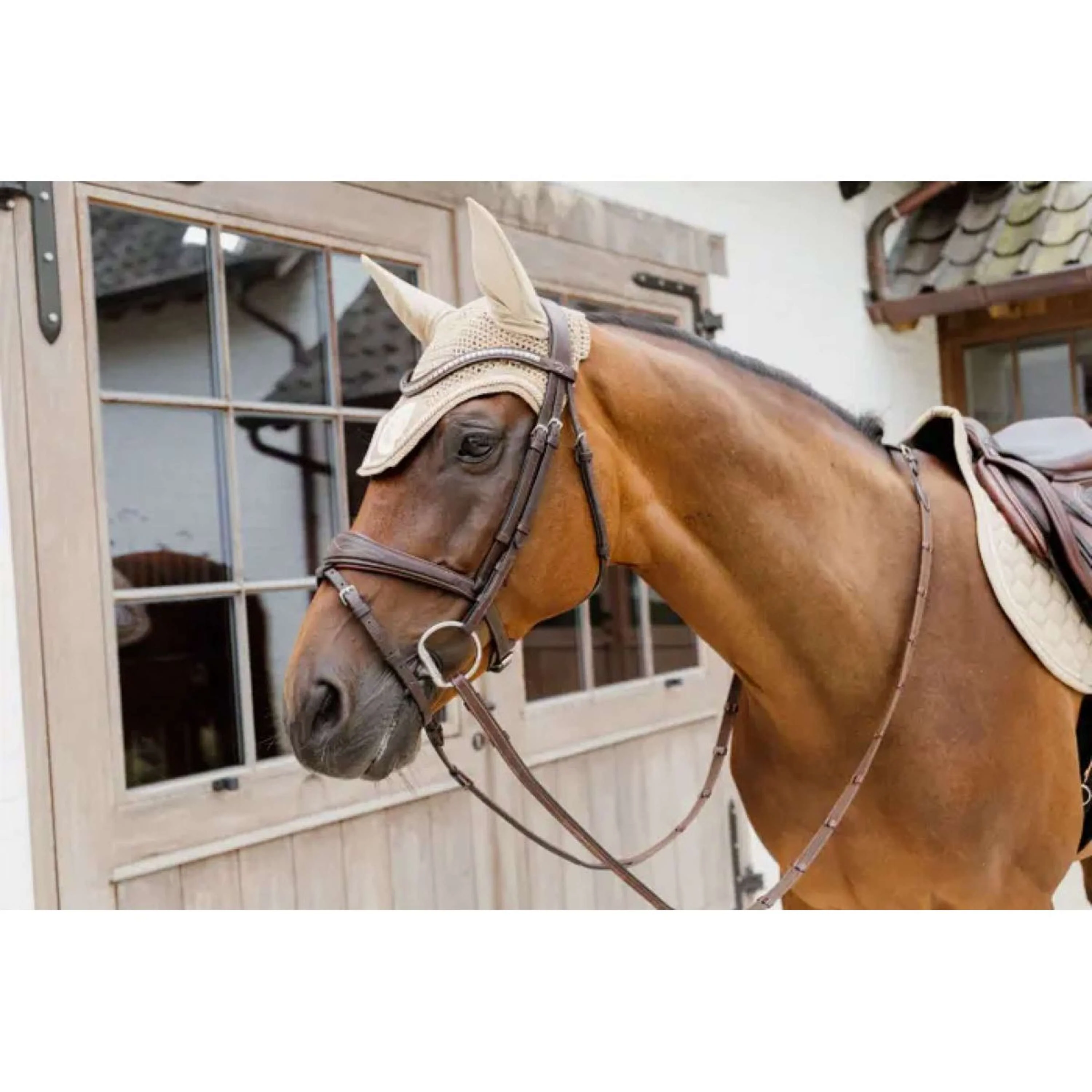 Kentucky Horsewear Fliegenhaube Wellington 3D Logo Beige - Image 3