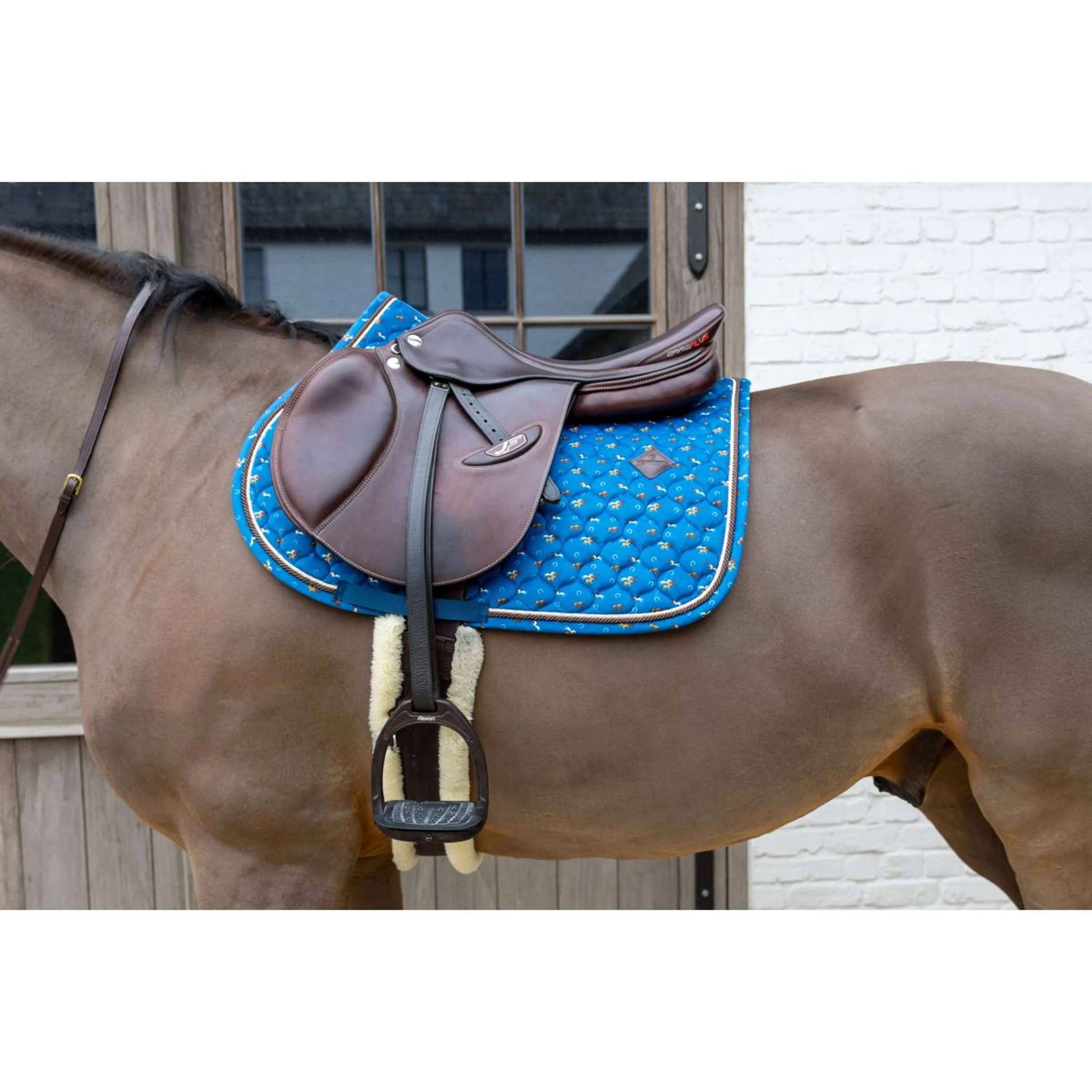 Kentucky Schabracke Velvet Horse Printing Springen Navy - Image 5