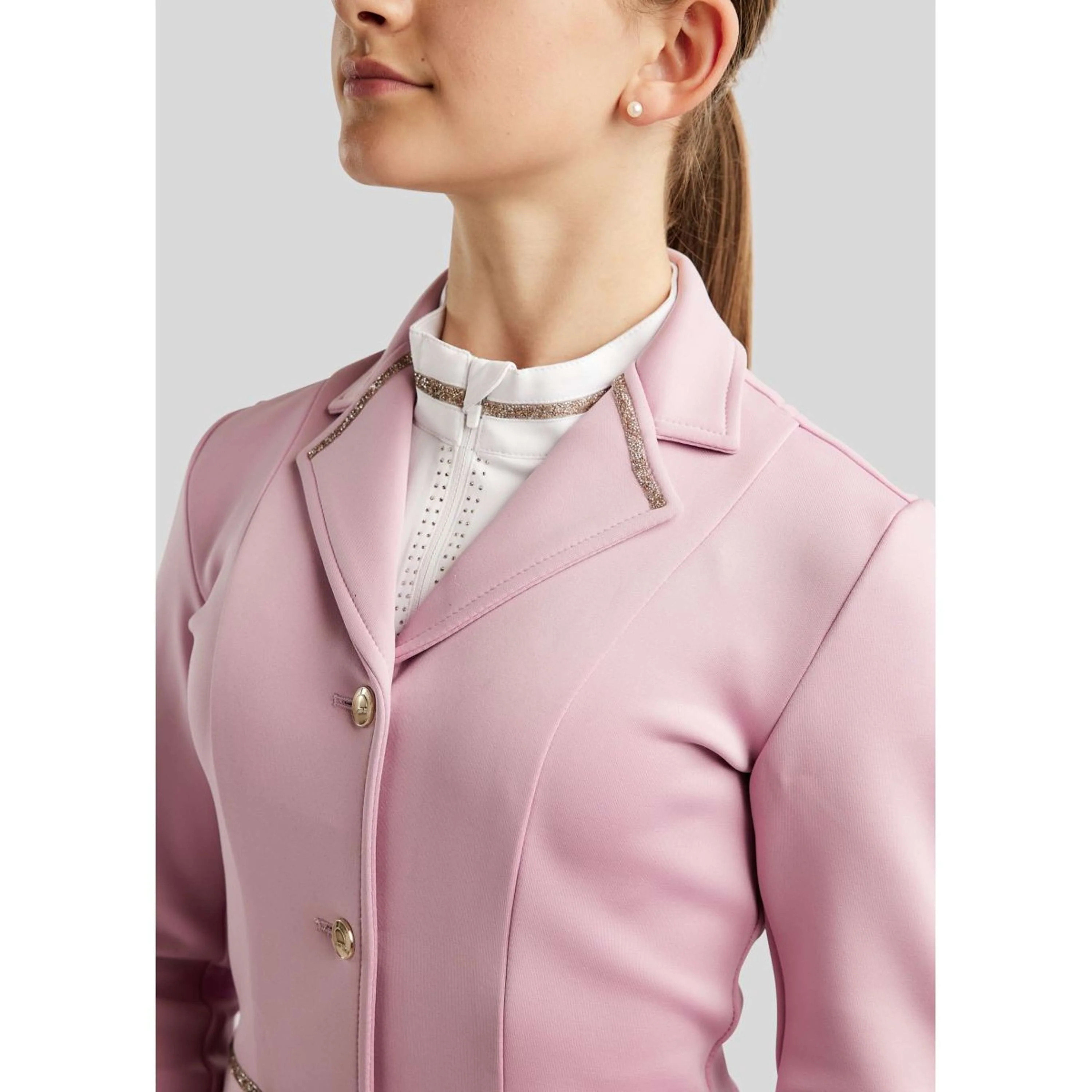 Montar Turnierjacket MoPearl Pintucks Gun Metal Crystals Junior Candy Pink - Image 6